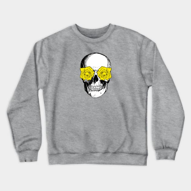 Skull and Roses | Skull and Flowers | Skulls and Skeletons | Vintage Skulls | Yellow Roses | Crewneck Sweatshirt by Eclectic At Heart